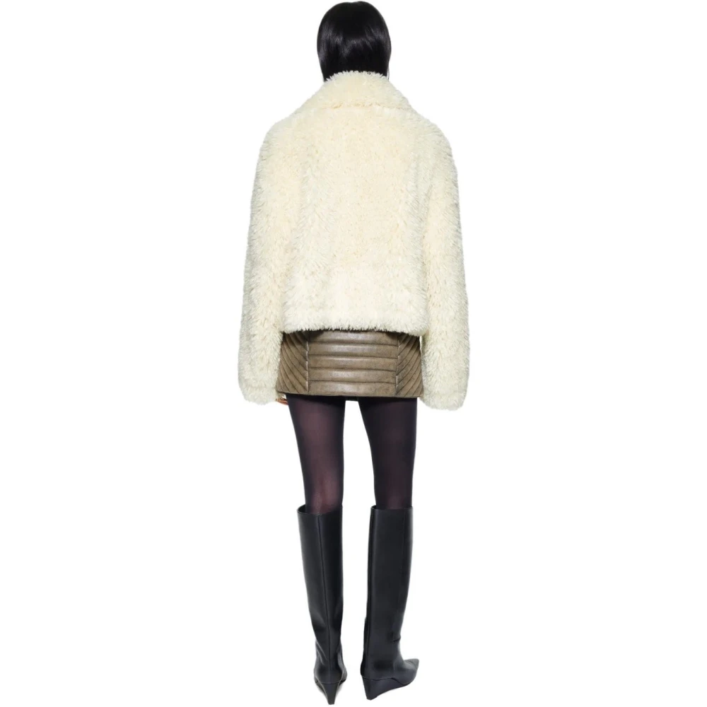 Stand Studio Witte Synthetische Bont Crop Jas White Dames