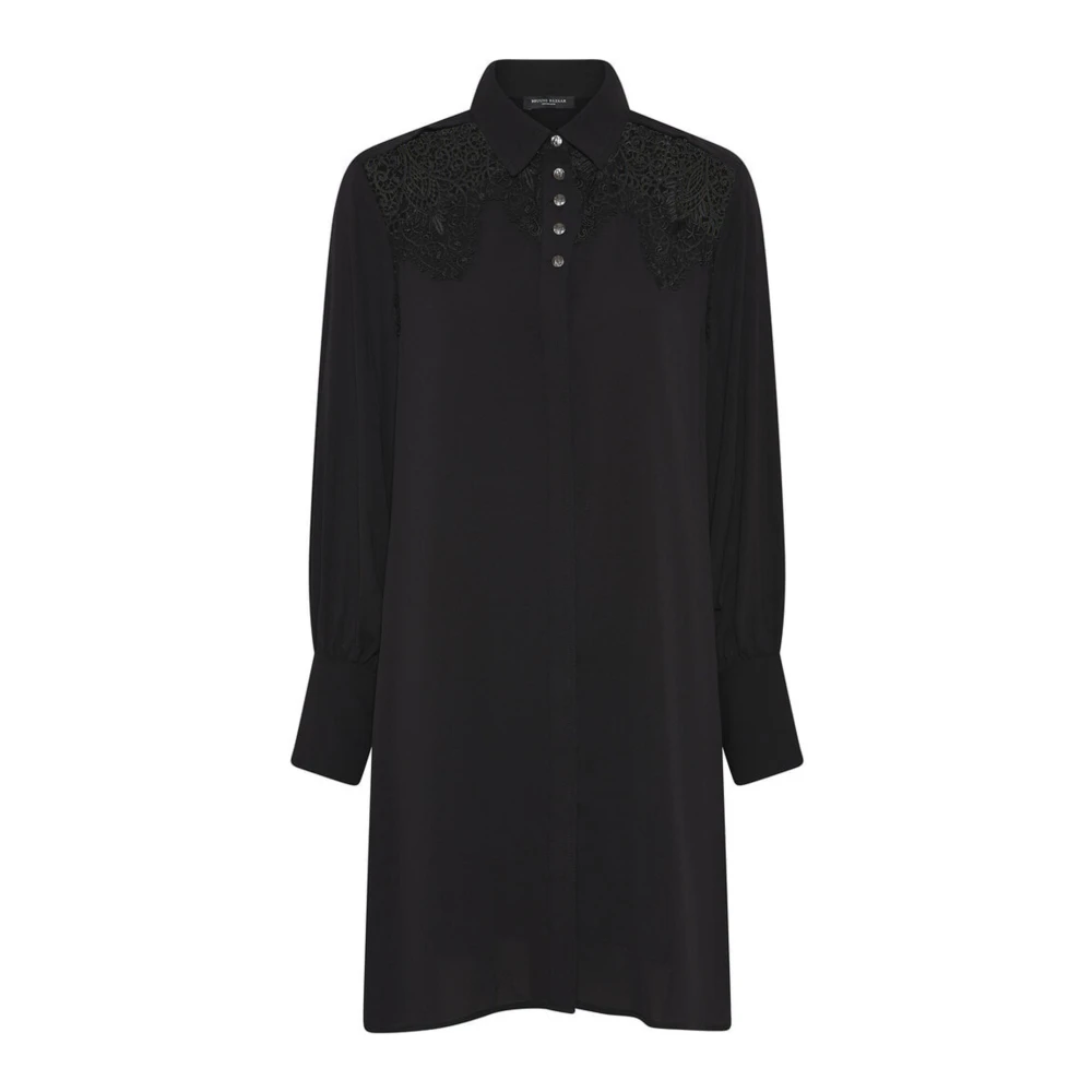 Bruuns Bazaar Zwarte shirtjurk met kantdetails Black Dames