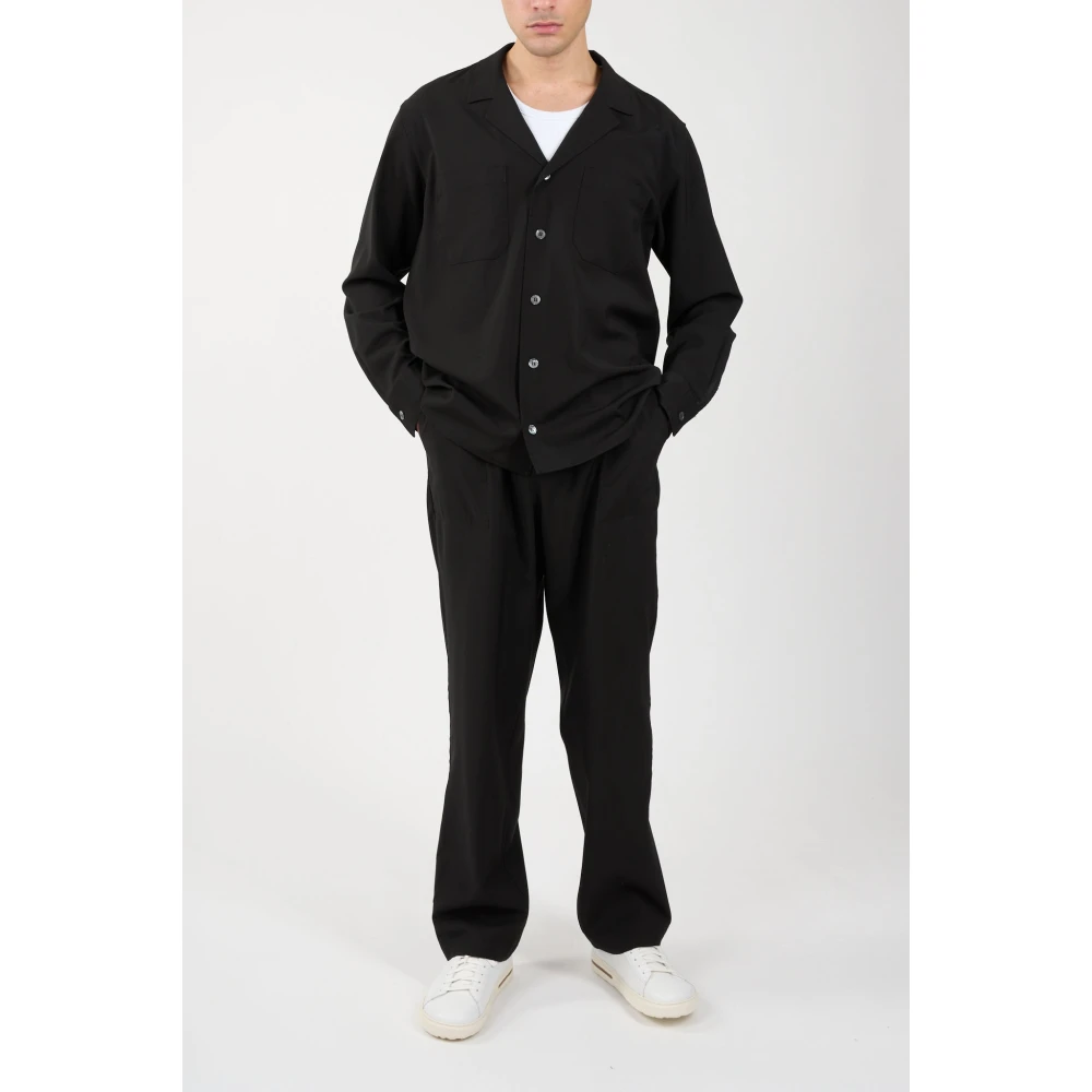 Mauro Grifoni Wollen overhemd met knoopsluiting Black Heren