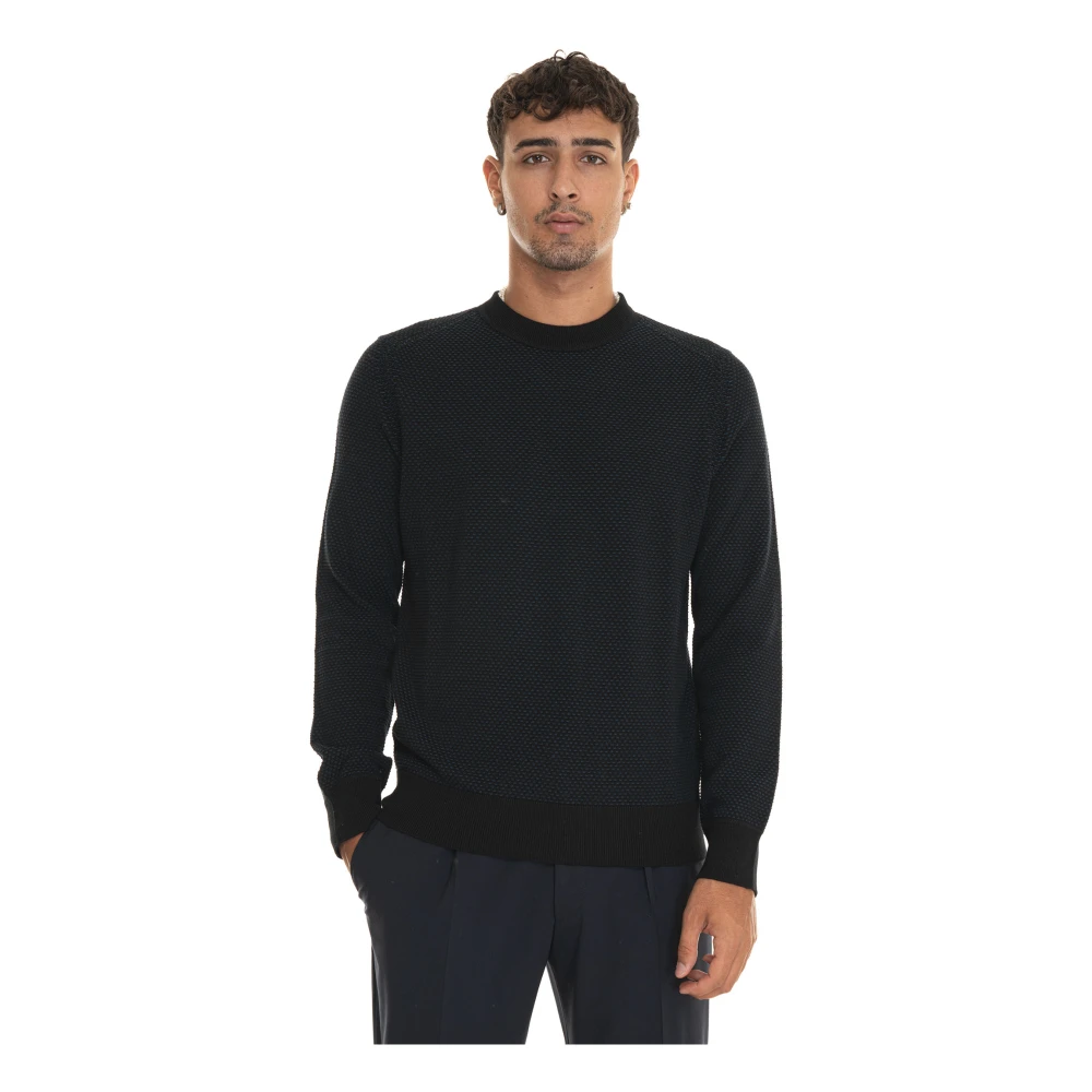 Boss Gestructureerde ronde hals trui Black Heren
