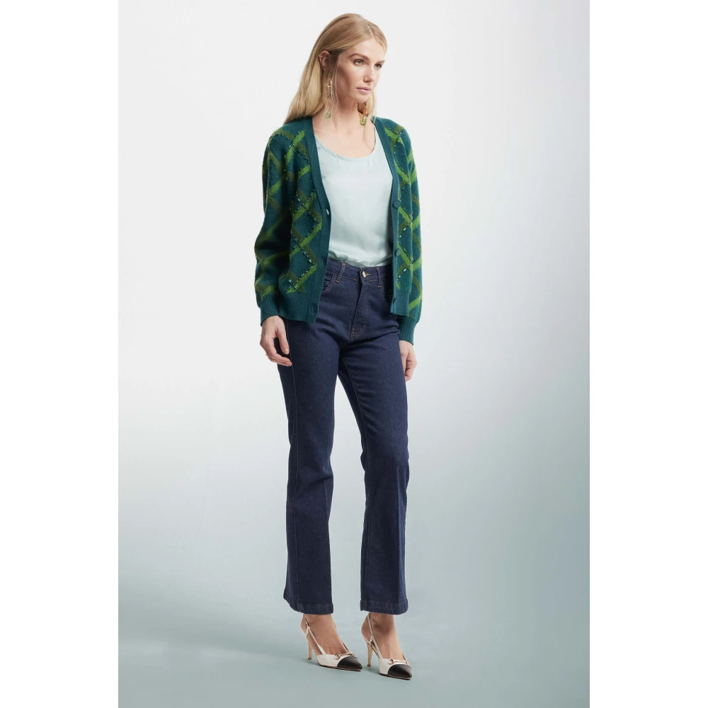 Kocca Diamantpatroon Cardigan met Strass Green Dames