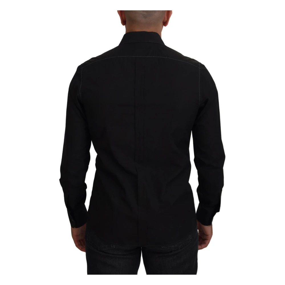 Dolce & Gabbana Zwarte Katoenen Kraag Lange Mouw Shirt Black Heren