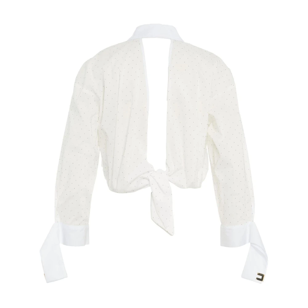 Elisabetta Franchi Witte Strass Detail Dubbele Kraag Blouse White Dames