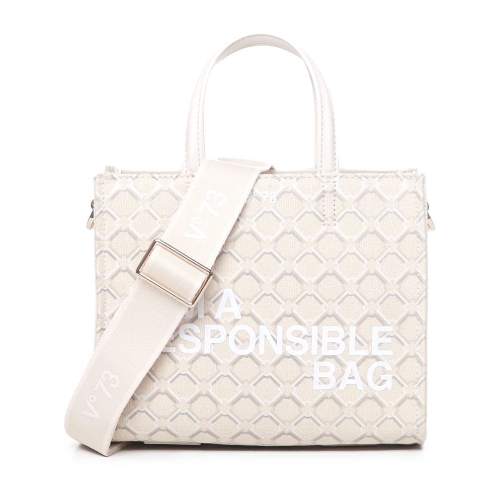 V73 Geometrische Print Eco-Vriendelijke Tas met Rits White Dames