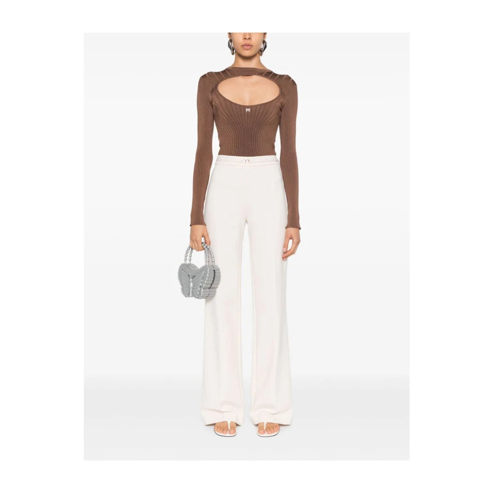 Twinset Crème Elastische Broek met Gouden Logo Beige Dames