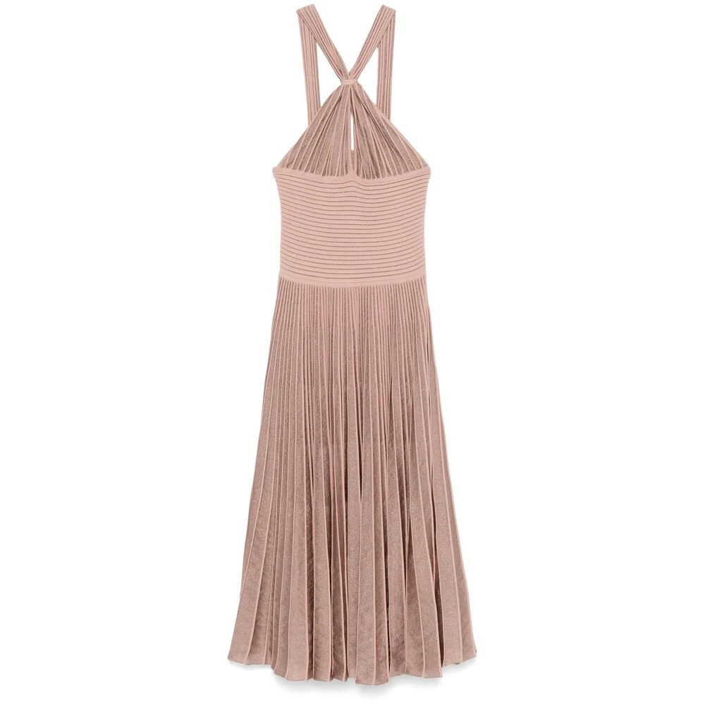 Antonino Valenti Beige Geribbelde Gebreide Keyhole Jurk Pink Dames