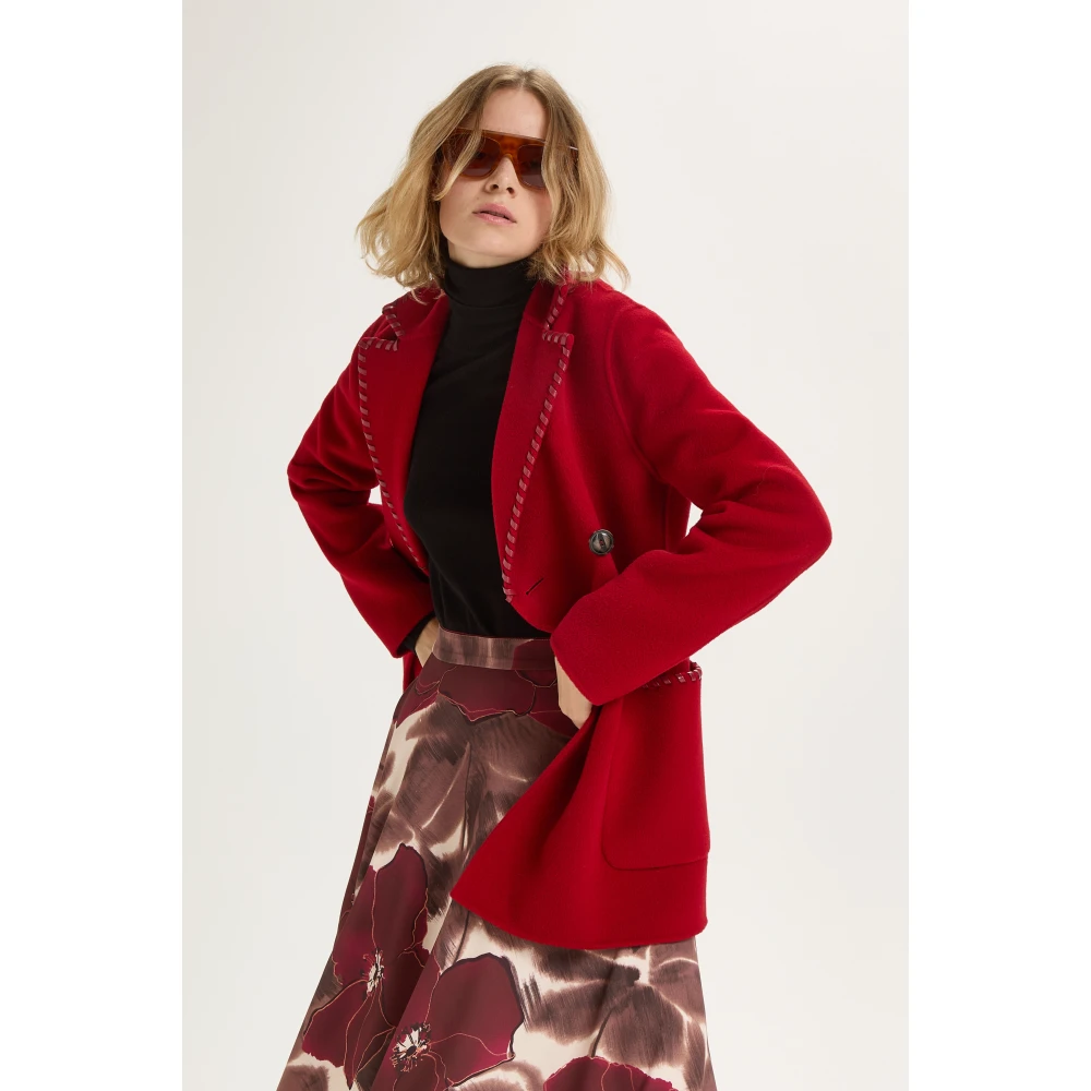 Maliparmi Handgestikte Wol Pea Coat Red Dames