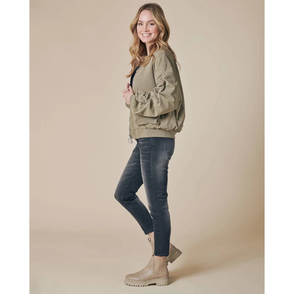 Zhrill Ribfluwelen Jas Zhalba Model N424444 Green Dames