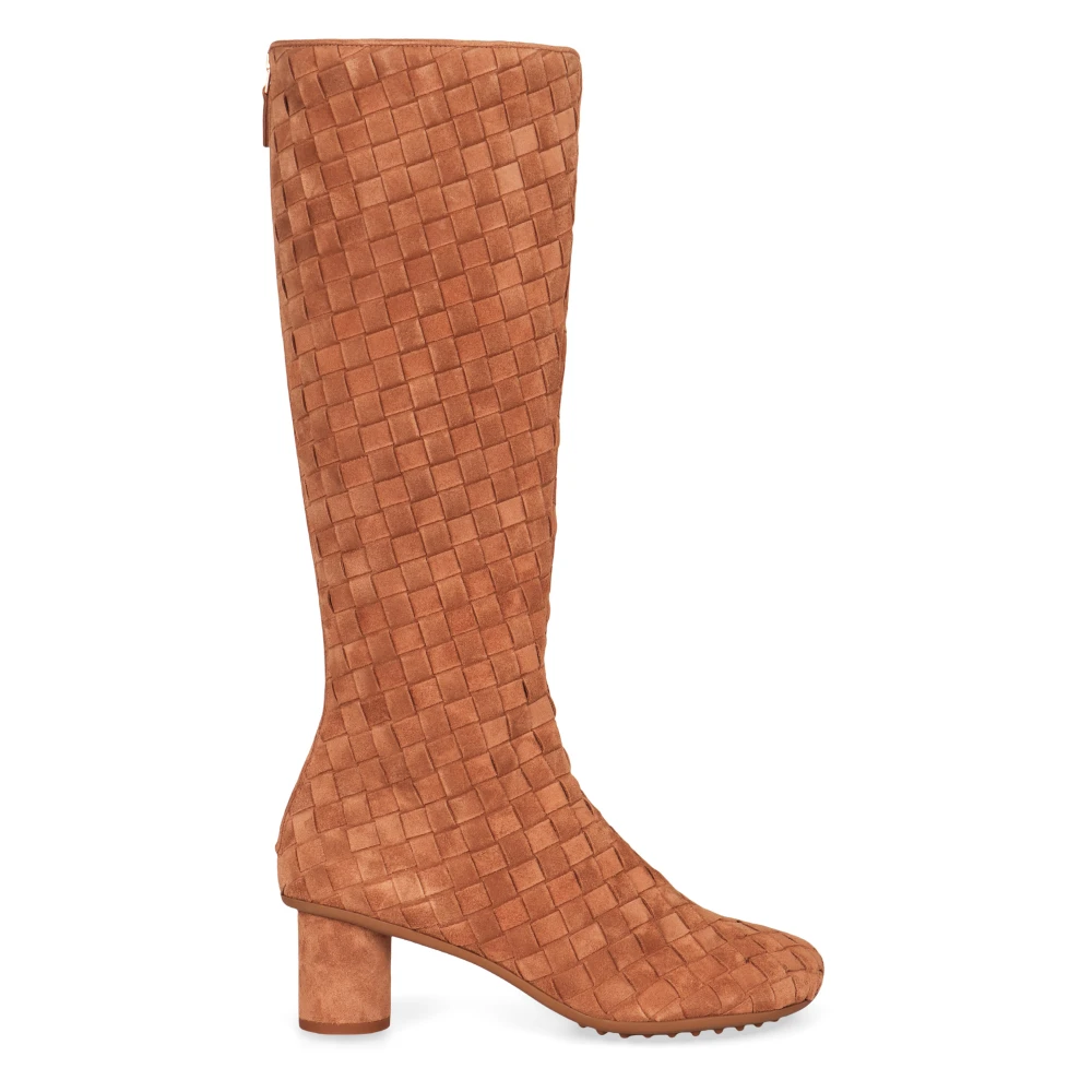Bottega Veneta Women's Brown Heeled Boots, 7 Uk, Atomic Intrecciato Suede Knee Boots