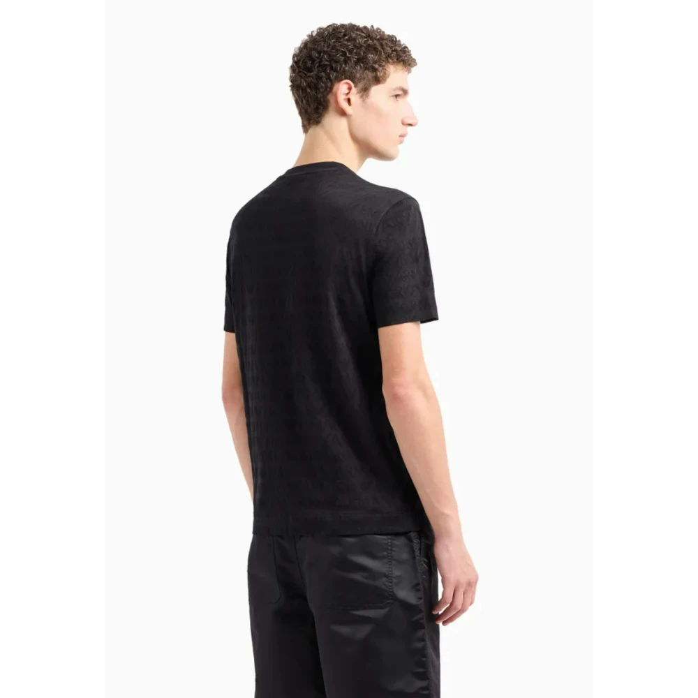 Emporio Armani Zwart Jacquard Gebreid T-shirt met Logo Black Heren