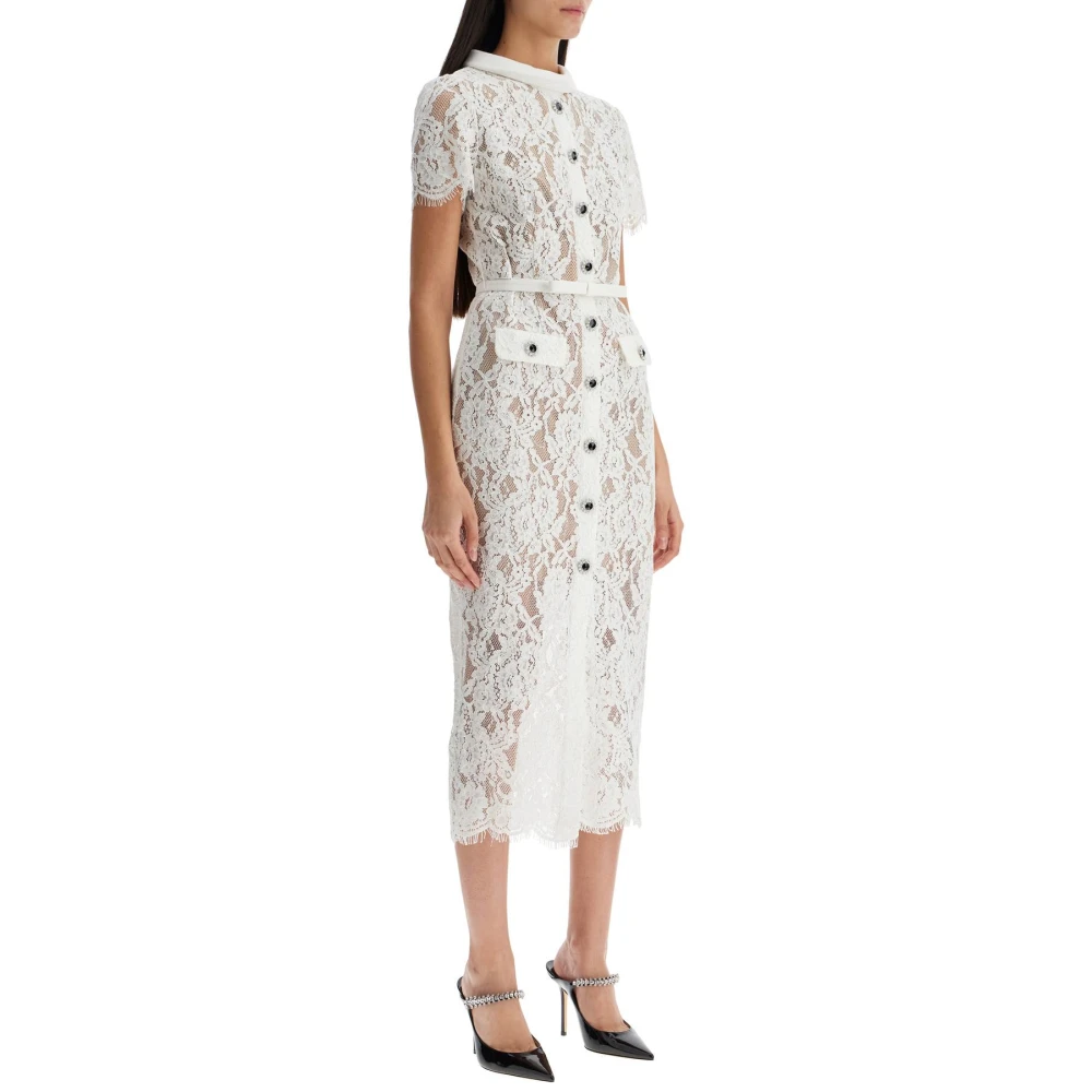 Self Portrait Kanten midi-jurk met riem White Dames