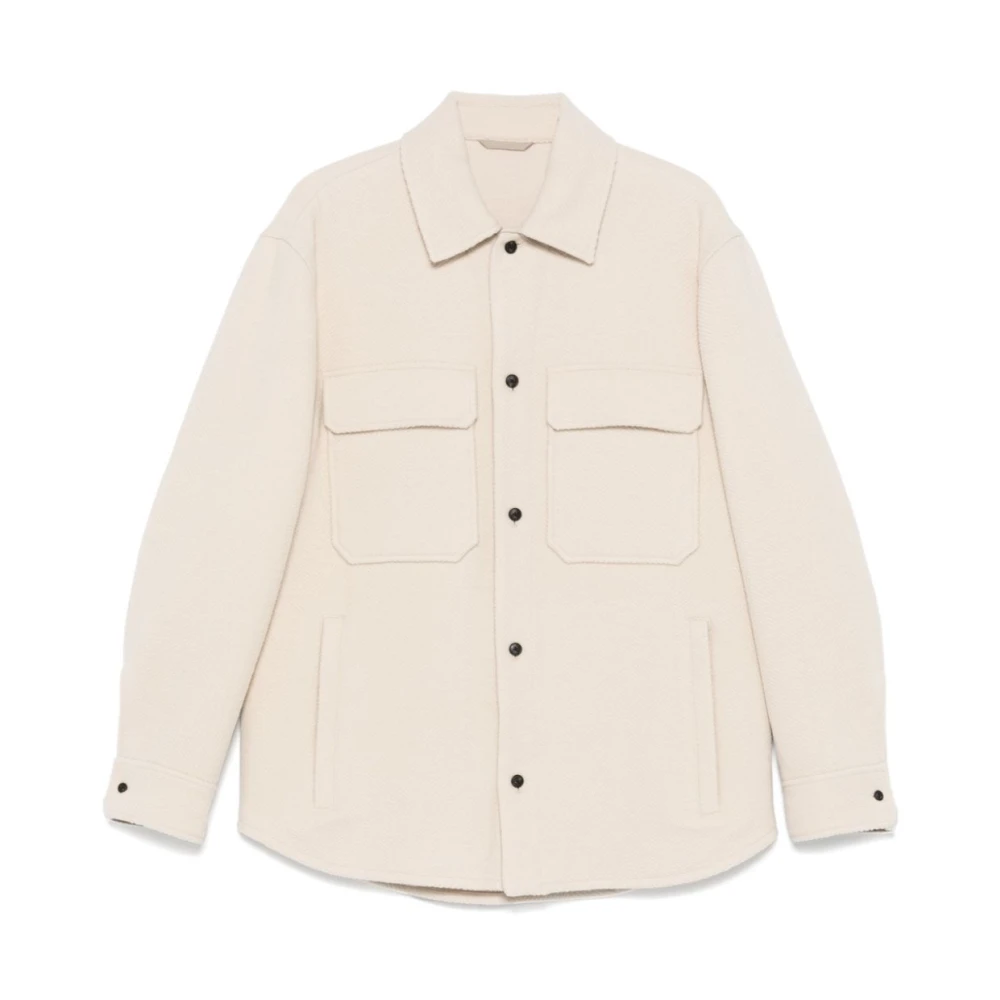 Emporio Armani Witte Herringbone Jas met Geborstelde Afwerking White Heren