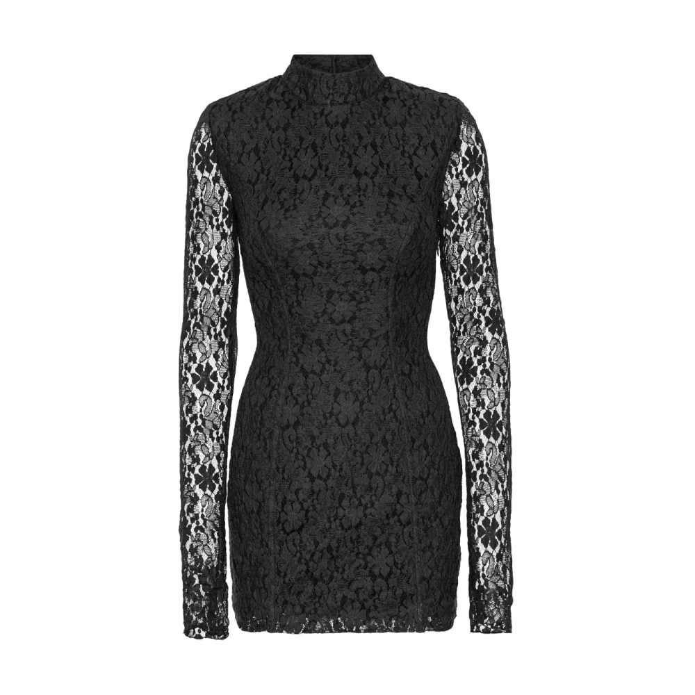 Rotate Birger Christensen Zwarte Kant Mini Jurk met Open Rug Black Dames