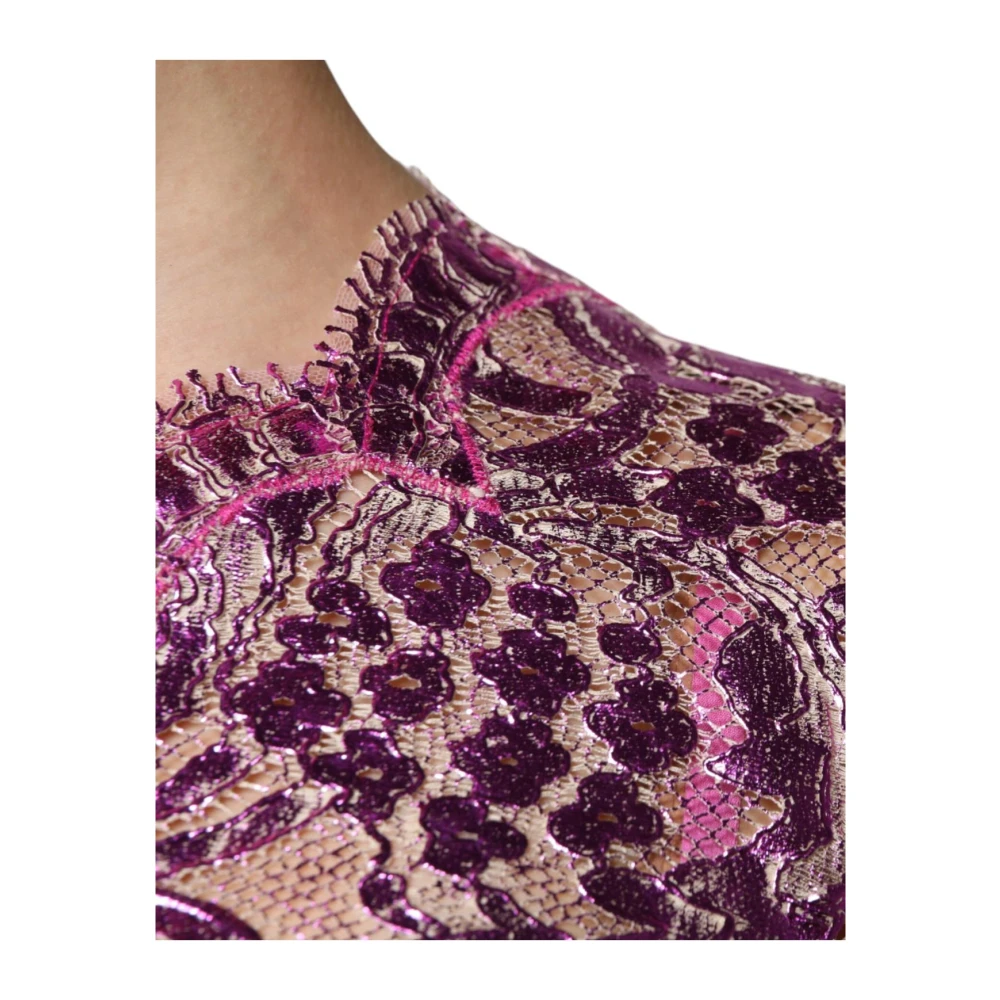 Dolce & Gabbana Metallic Kant Bloemen Mini Jurk Pink Dames