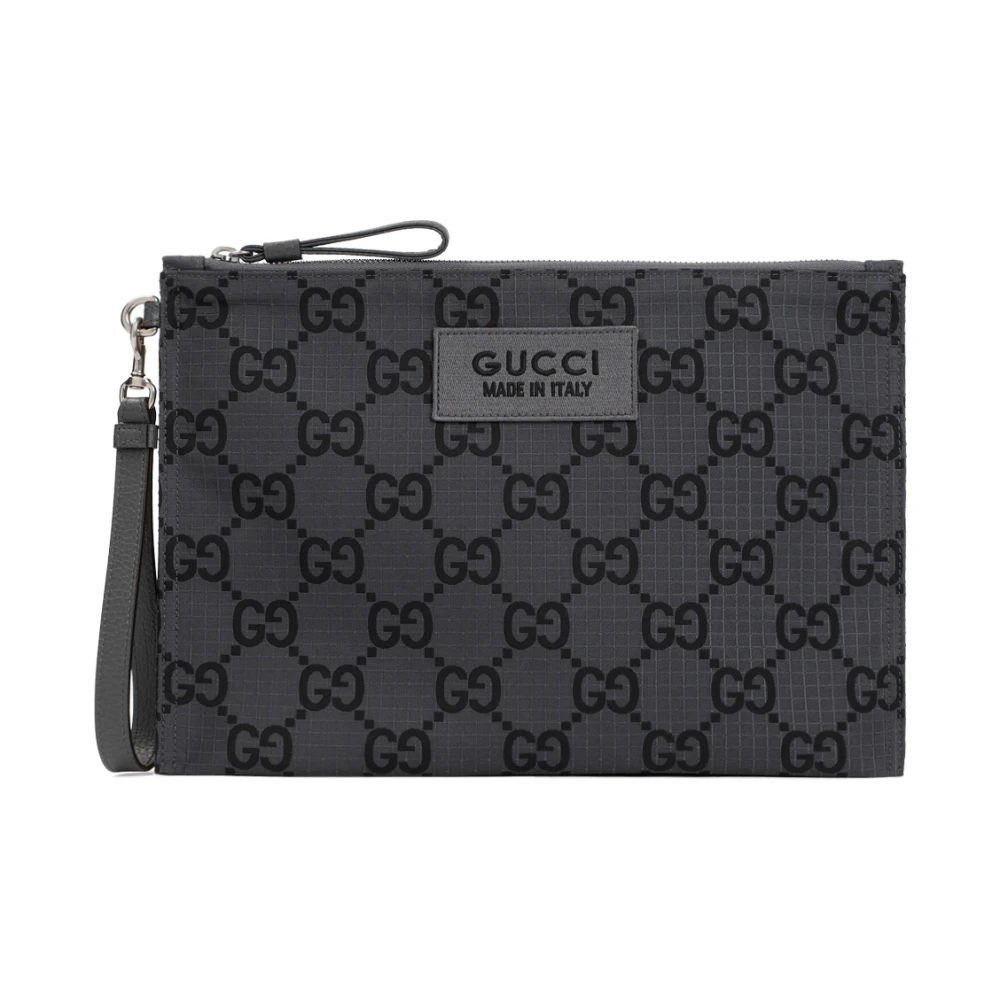 Gucci Grijze Accessoires Ss24 Pouch Polsband Logo Gray Heren