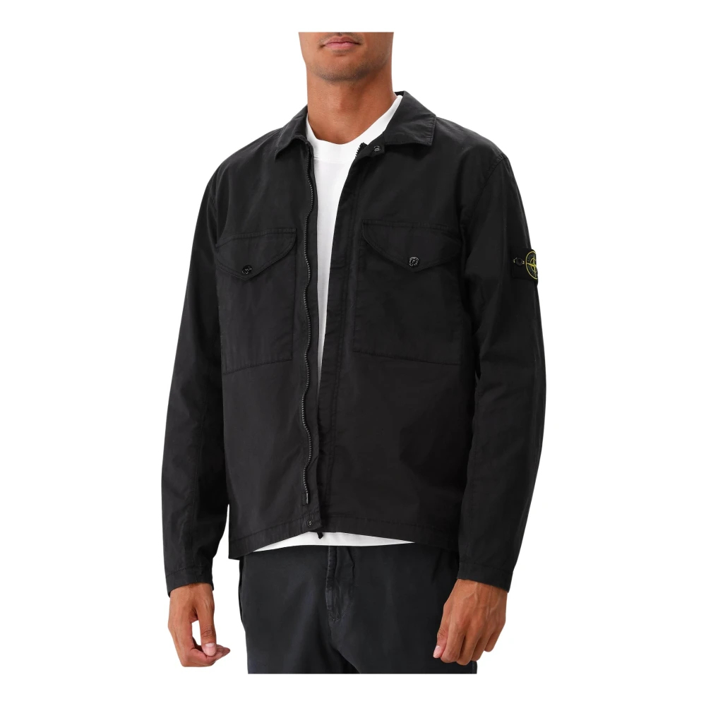 Stone Island Svart Overshirt för Alla Säsonger Black, Herr