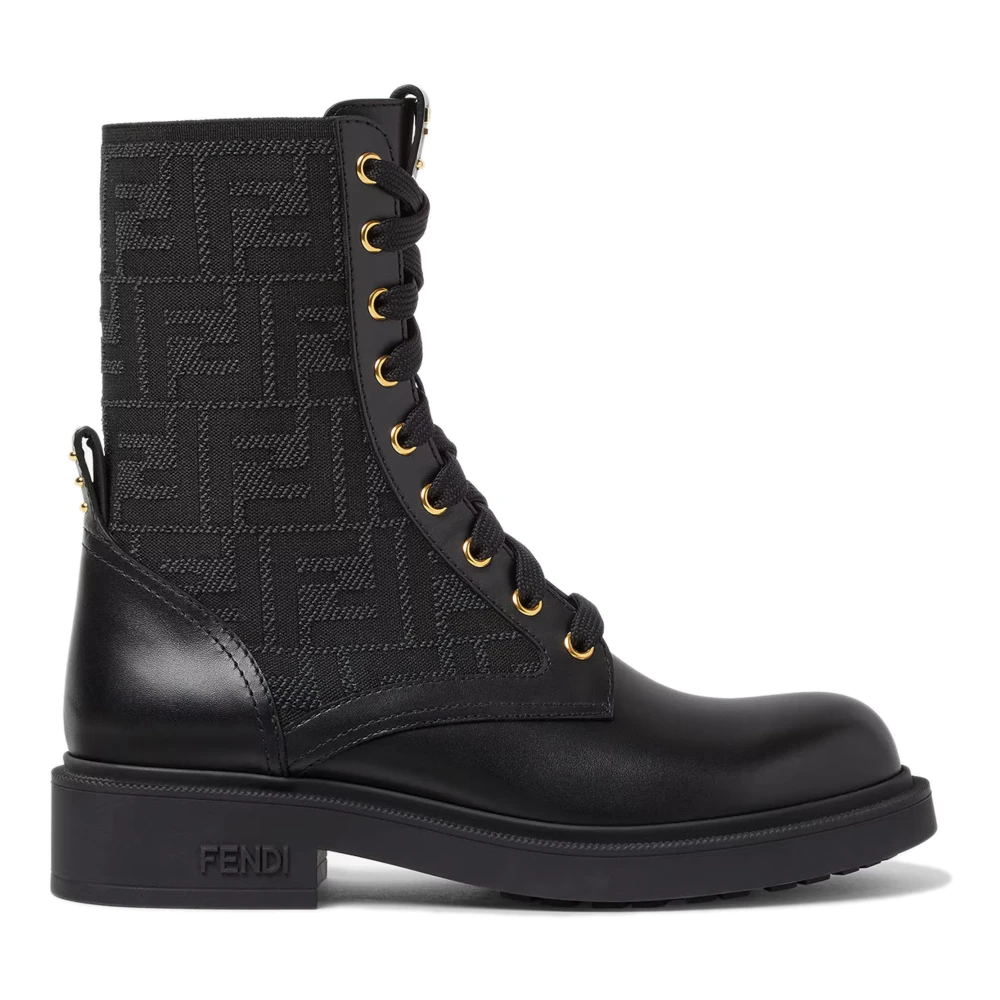Fendi Women's Black Lace-Up Boots, 4 Uk, Filo Boots