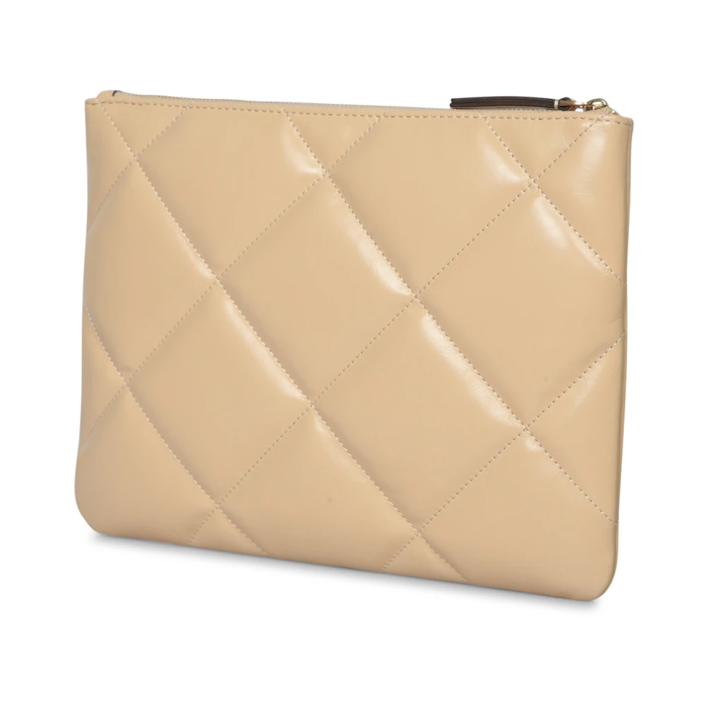 TORY BURCH Gewatteerde leren clutch met gouden rits White Dames