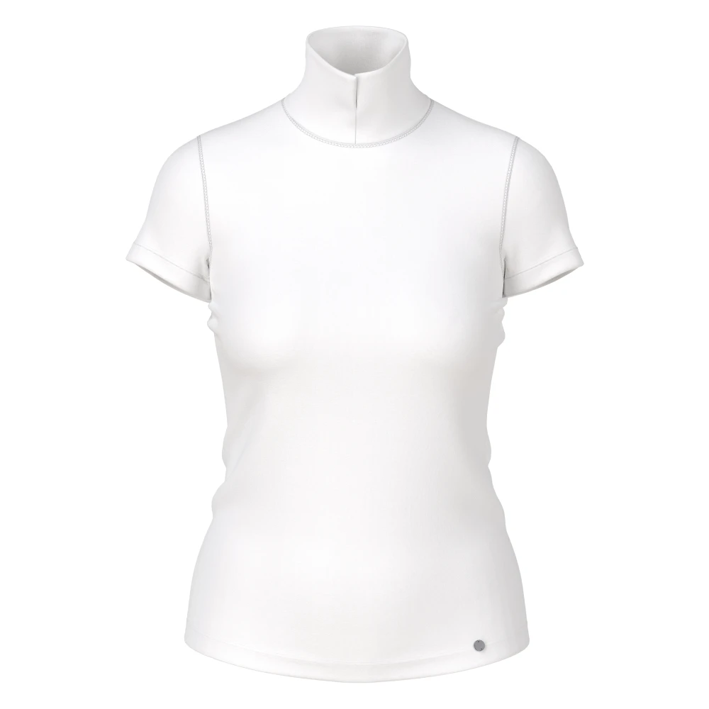 Marc Cain Women's White T-Shirts, M, T-Shirt With Slit Mock Neck