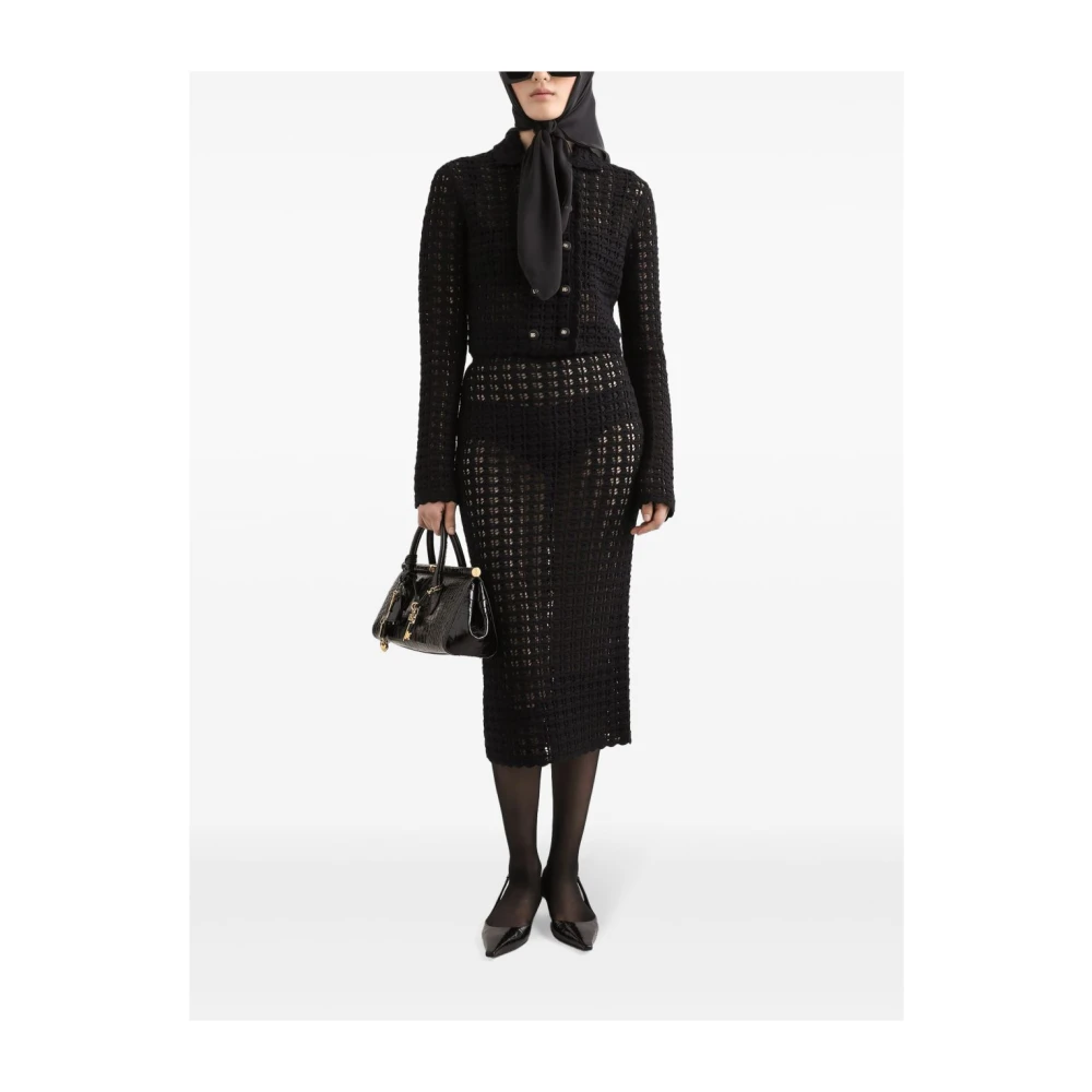 Dolce & Gabbana Zwarte Gebreide Hoge Taille Rok Black Dames