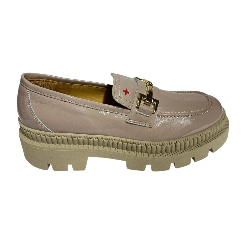 Gio+ Nude Naplak Mocassin met Gouden Accessoire Pink Dames