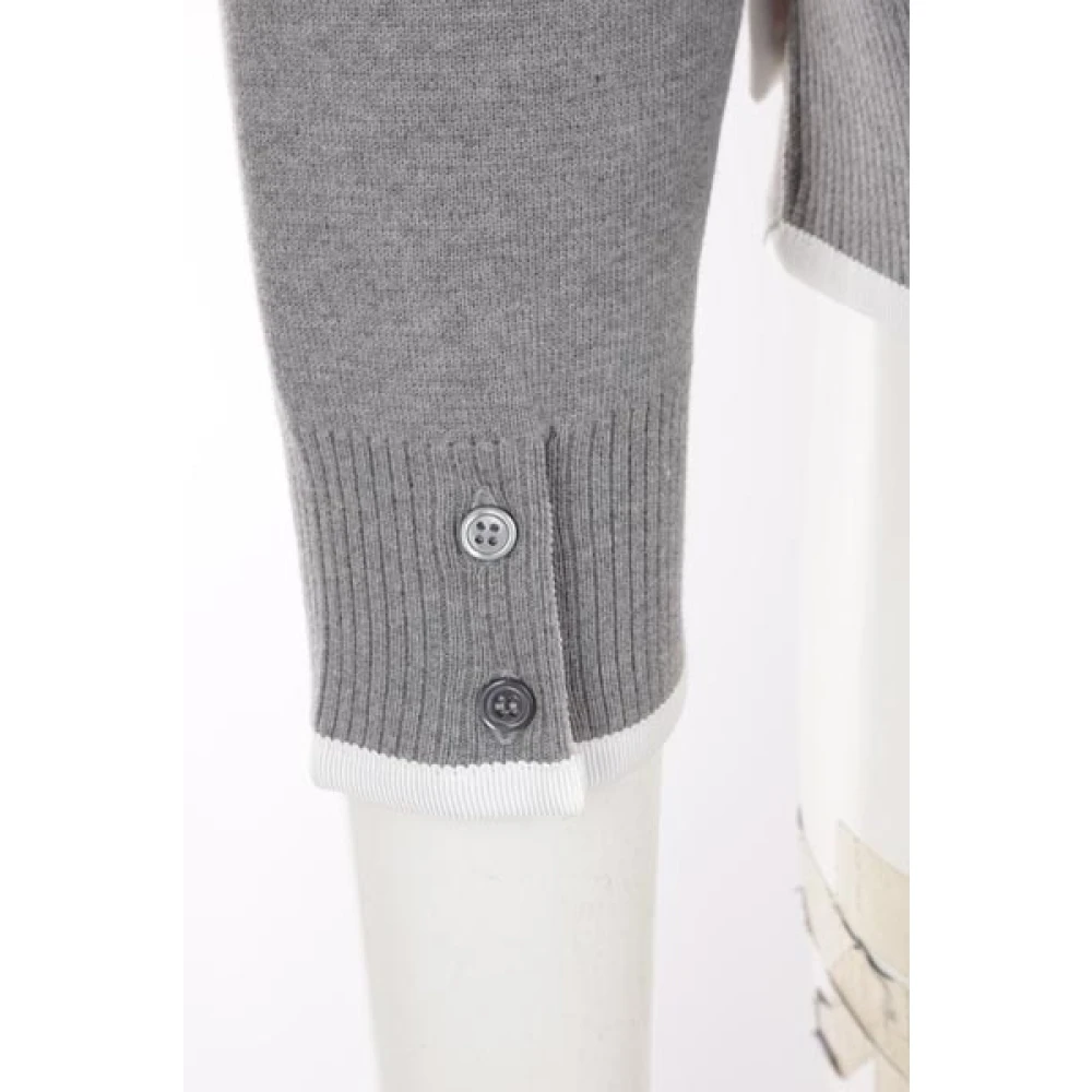 Thom Browne Grijze Katoenen Cardigan met 4bar Detail Gray Heren