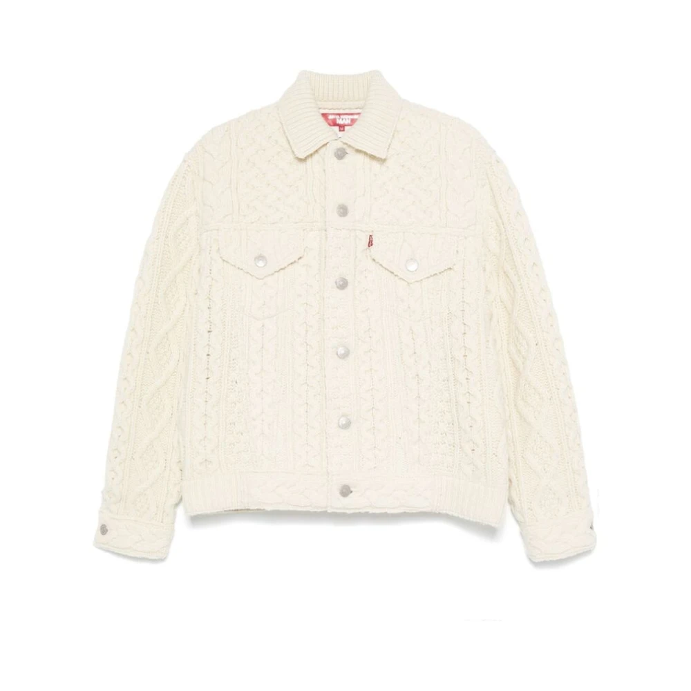 Junya Watanabe Vit Ull Aran Stickad Ytterplagg White, Herr