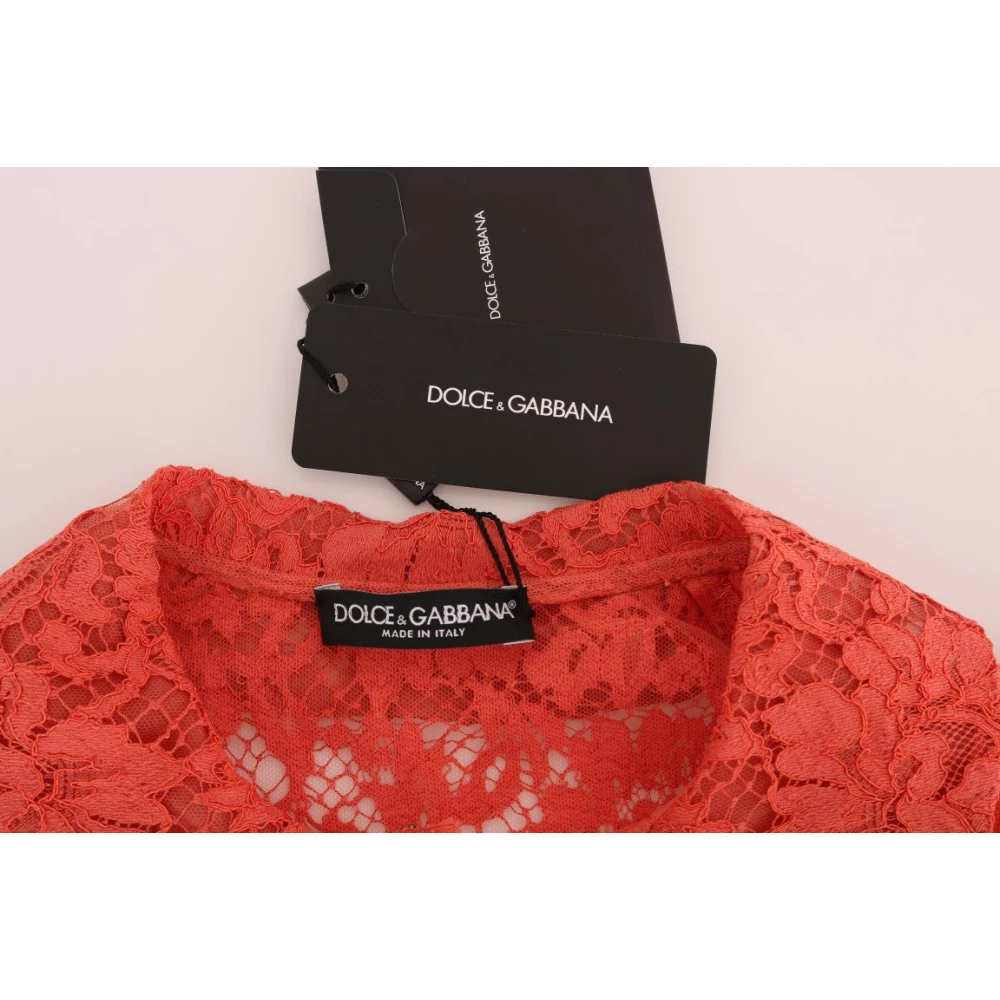 Dolce & Gabbana Korte Mouw Bloemen Kant Vest Blouse Orange Dames