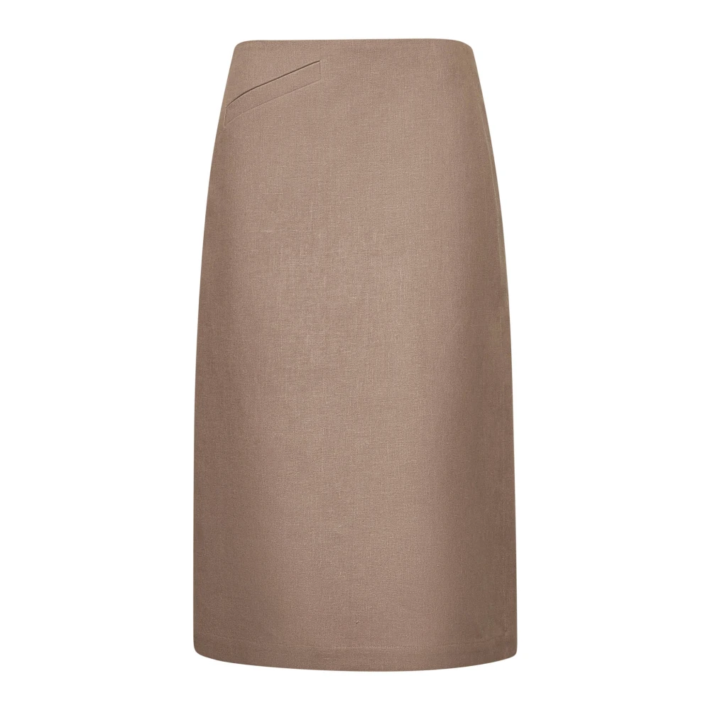 Fendi Women's Beige Linen Midi Skirt With Slit