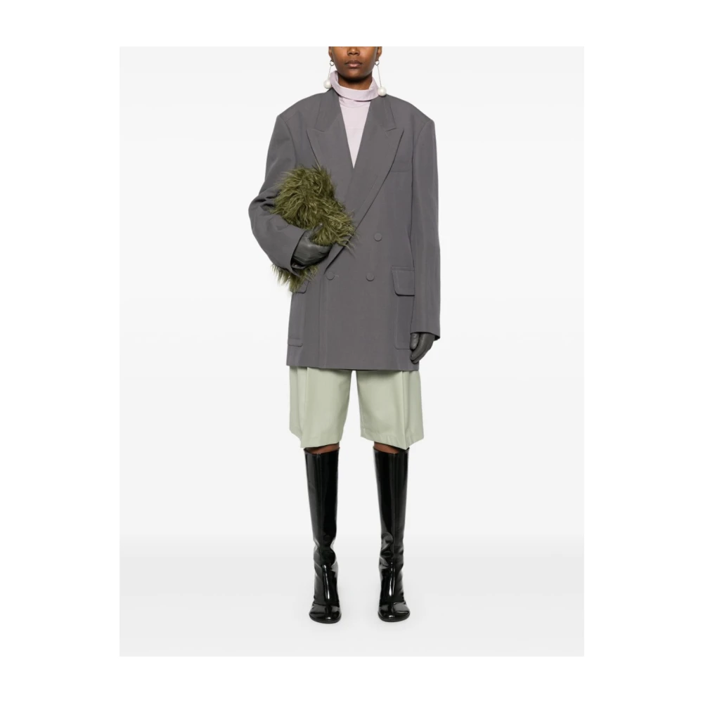 Dries Van Noten Grijze Oversized Wollen Jas Beige Dames