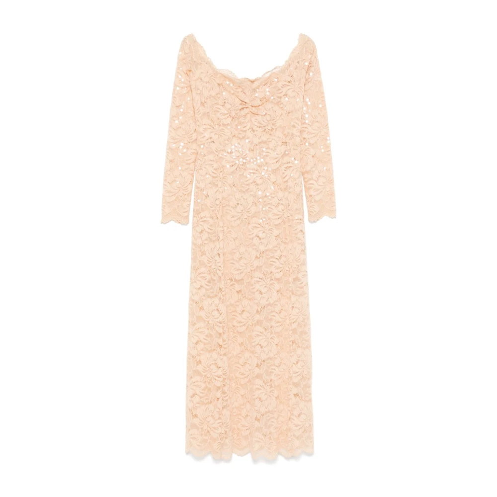 Paco Rabanne Paillet Maxi Jurk met Brede Kraag Beige Dames