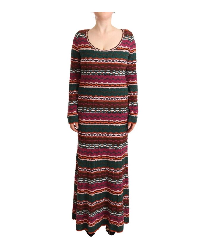multicolor-stripe-wool-knitted-maxi-sheath-dress