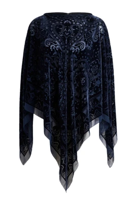 Blå sammet poncho med Paisley-detaljer