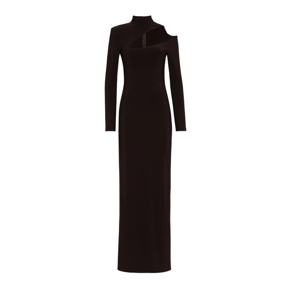 MVP wardrobe Elegante Jersey Jurk met Coltrui Brown Dames