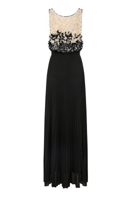 women's gowns dresses Long Sleeve Long Formal Dress with Pearls Blush / 22