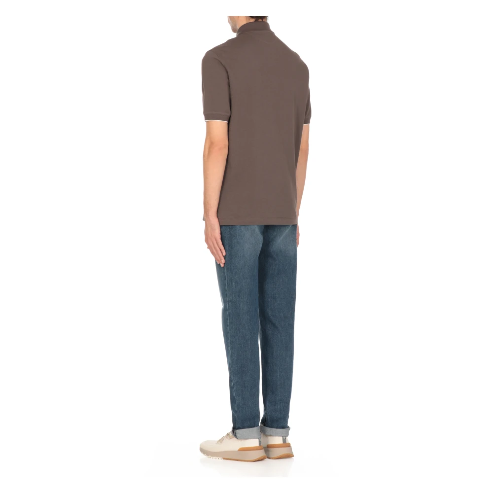 BRUNELLO CUCINELLI Bruine Katoenen Poloshirt met Logo Brown Heren