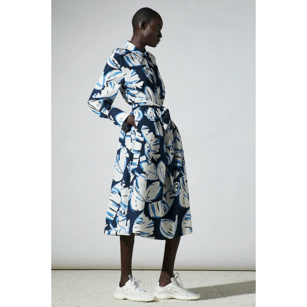 LUISA CERANO Blauwe Bloemenjurk met Knoopsluiting Multicolor Dames