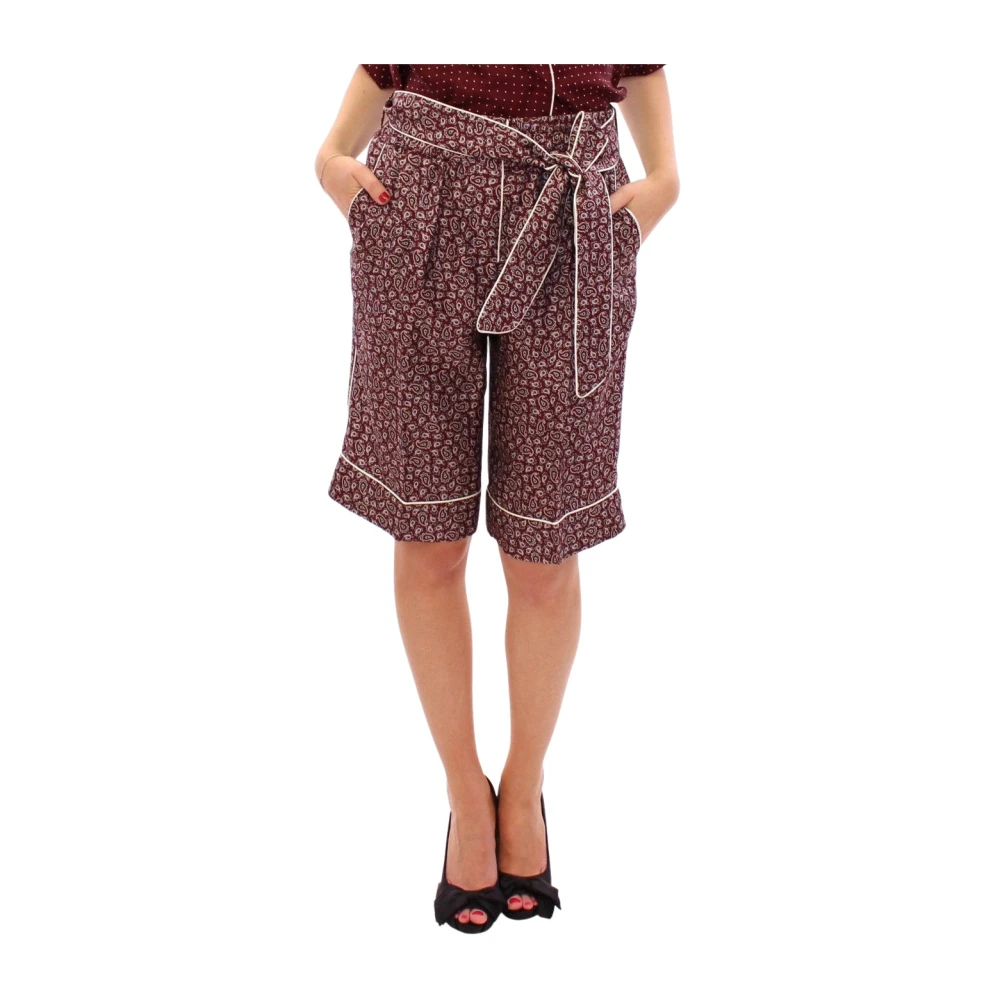 Dolce & Gabbana Lyxiga Siden Shorts - Bordeaux Röd Kimono-Inspirerad Design Brown, Dam
