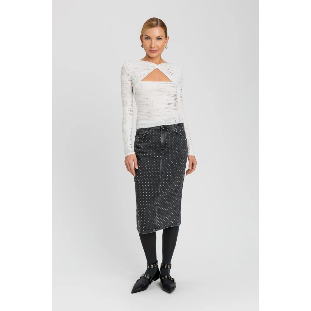Twinset Denim Rok met Strass Applicaties Black Dames