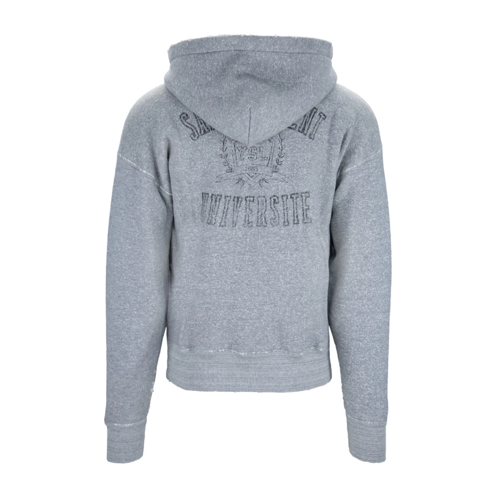Saint Laurent Hooded sweatshirt met distressed print Gray Heren