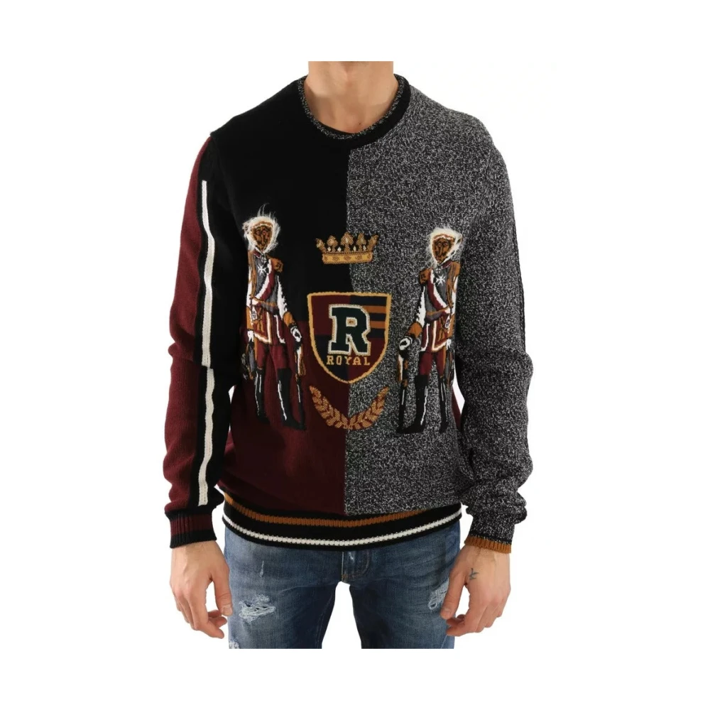 Dolce & Gabbana Multicolor Knight Monkey Cashmere Jumper - Male - Round-Neck Knitwear - M - Knitwear