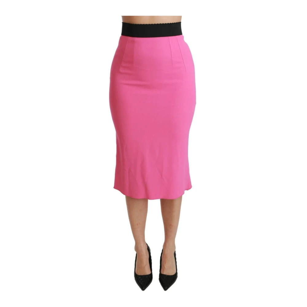 Dolce & Gabbana Women's Pink Midi Skirts, 2XS, High Waist Pencil Cut Skirt