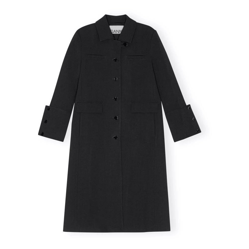 Ganni Zwarte Crepe Jas met Vierkante Kraag Black Dames