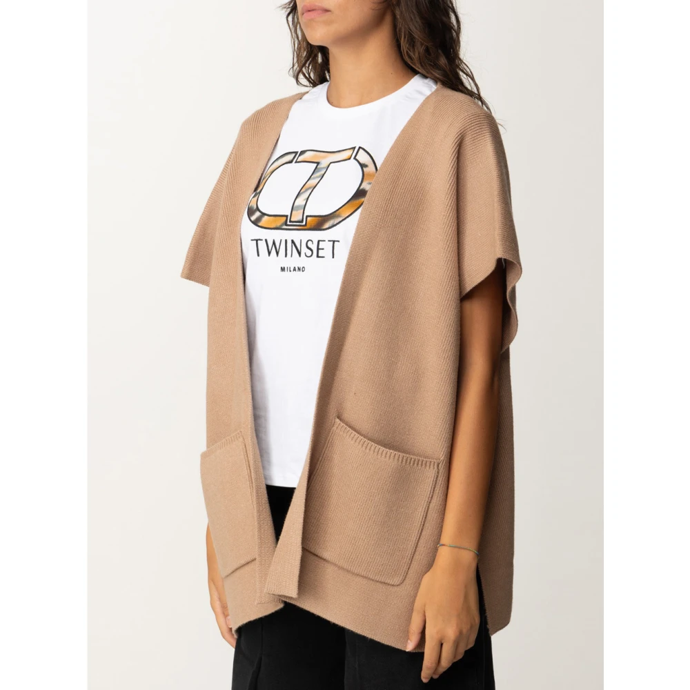 Twinset Gebreide Poncho met Zakken Brown Dames