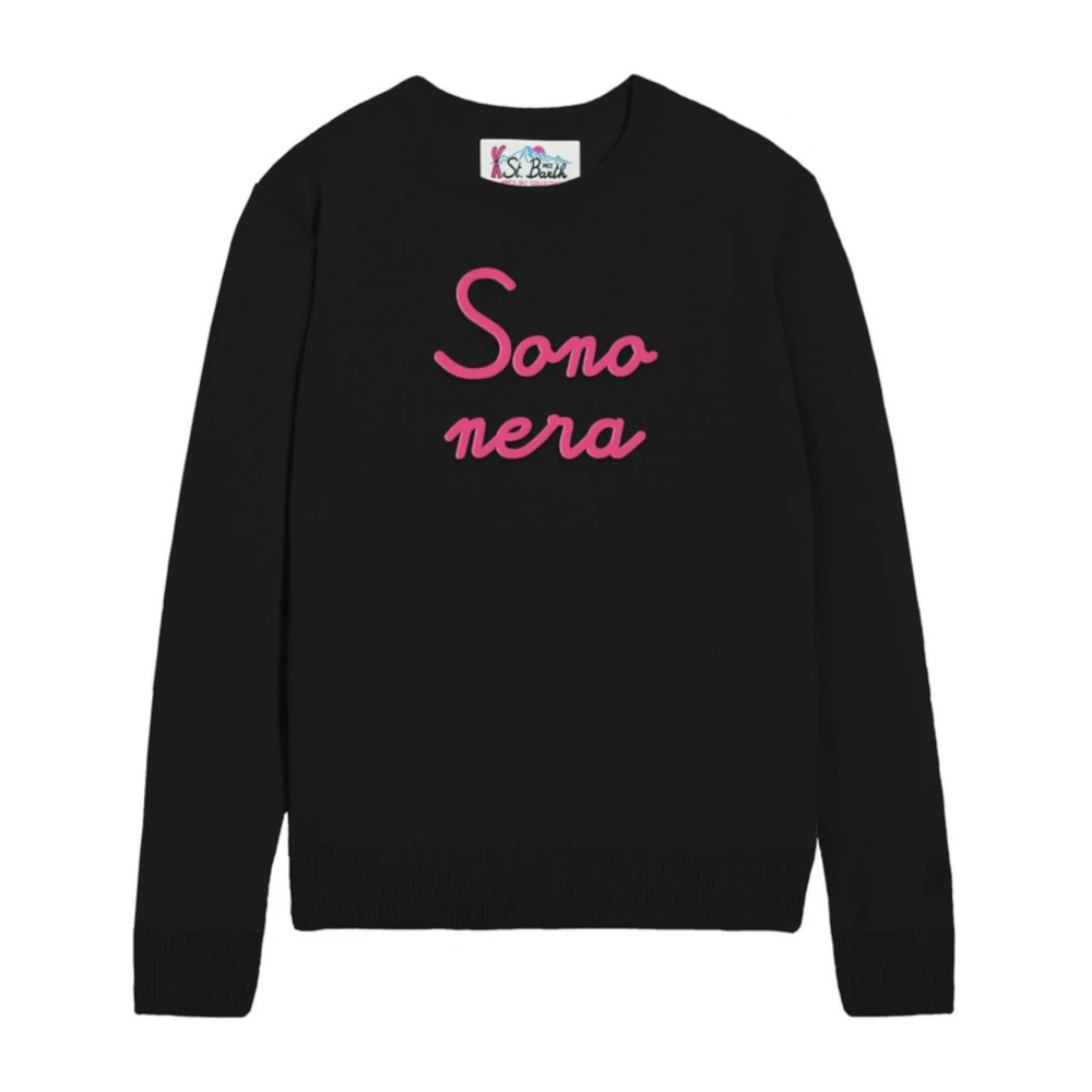 Saint Barth Zwarte Crew Neck Sweater met Nera Borduurwerk Black Dames