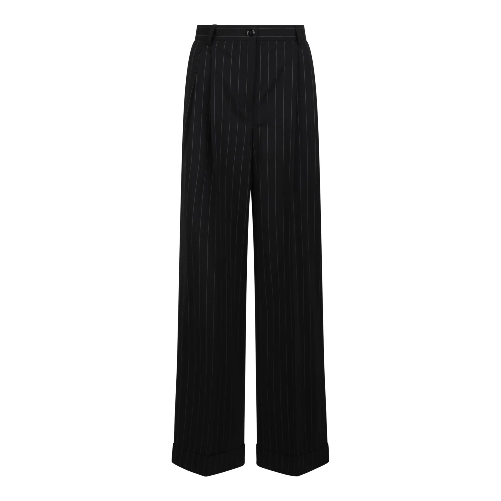 Dolce & Gabbana Women's Black Wide Trousers, 2XS, Pinstriped Trousers With Pressed Crease