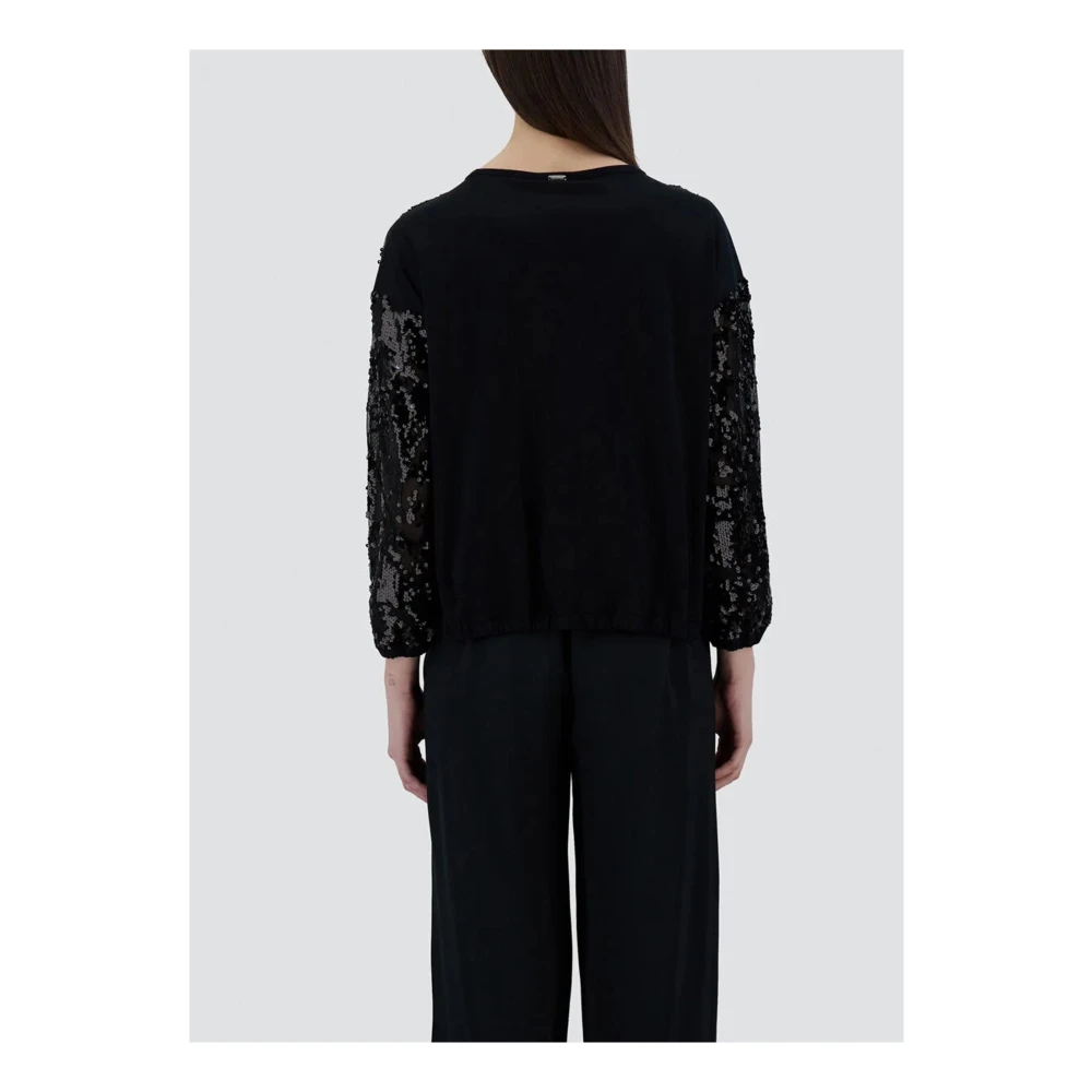 Herno Zwarte paillettrui Regular fit Black Dames