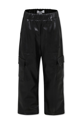 pantalon-cargo-casual-en-similicuir-noir
