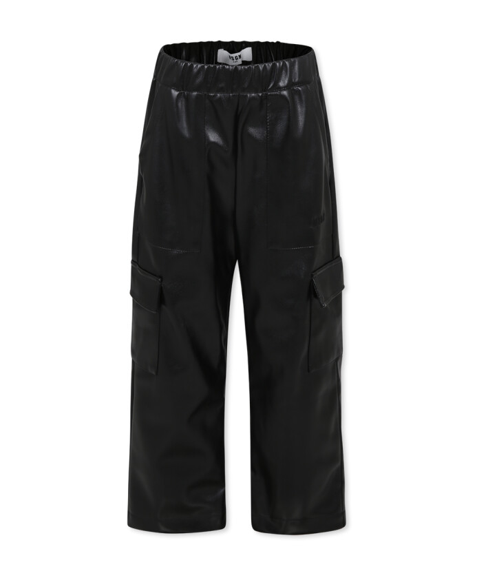pantalon-cargo-casual-en-similicuir-noir