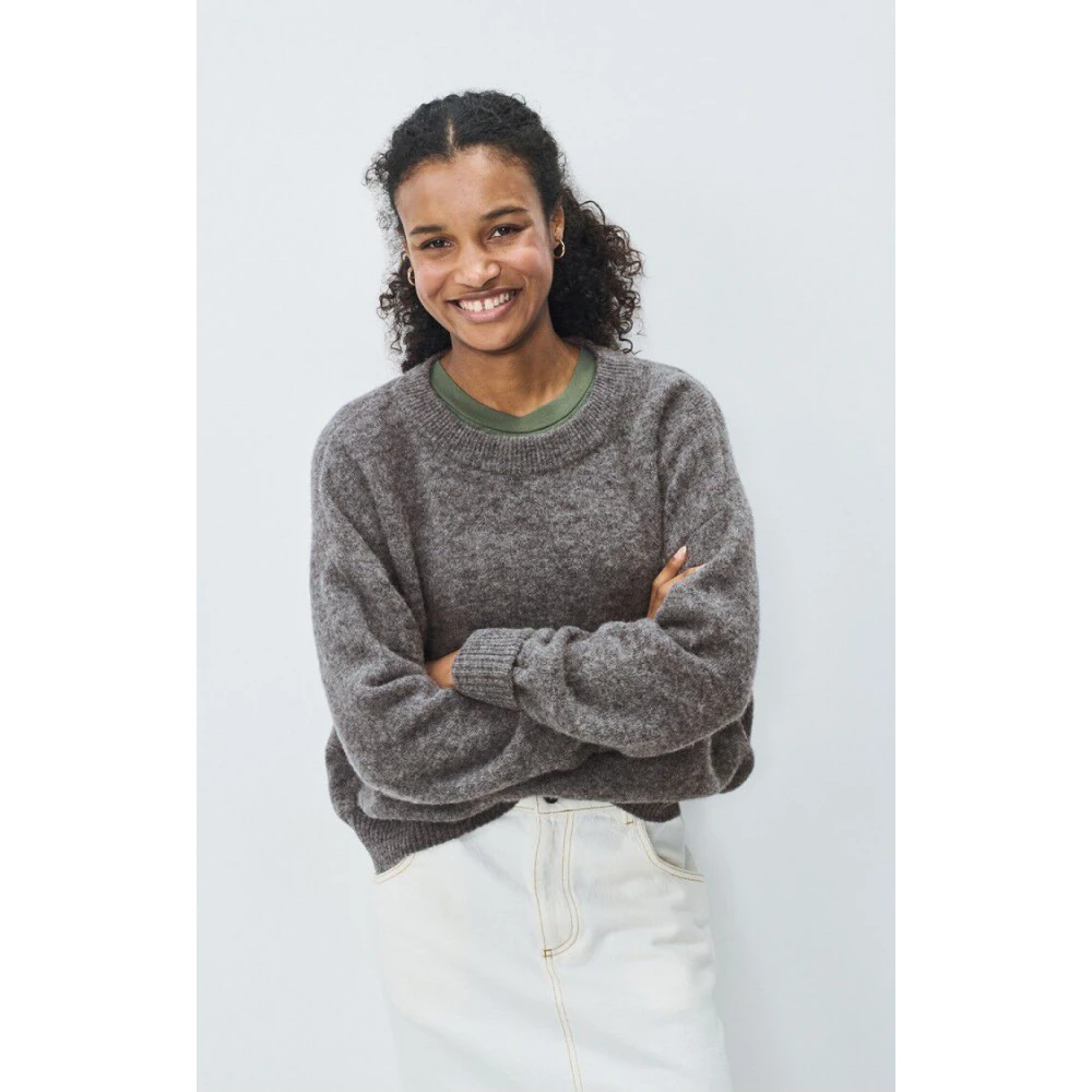 American vintage Boothals Lange Mouw Trui Gray Dames